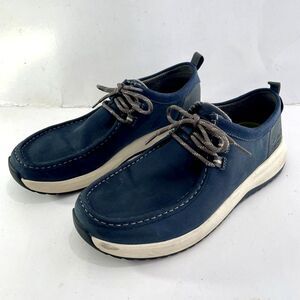 Clarks Wellman Moc Oxford leather comfort shoes navy blue suede casual mens 11M